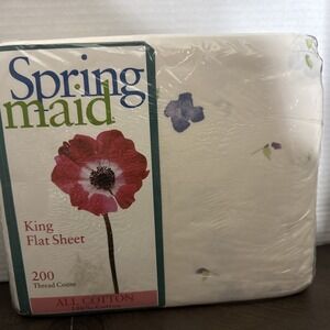 ViTG Springmaid King Flat Sheet  White Floral 78"x80" USA Cotton Glory Purple